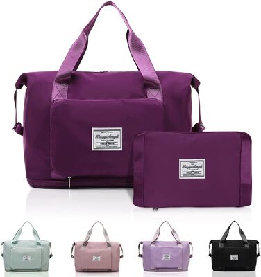 Дорожня сумка складна великої ємності, Дорожня сумка QLFJ-FurDec з відділенням для сухого та вологого одягу, жіноча спортивна сумка Weekender, водонепроникний портативний дорожні сумки (Фуксія)