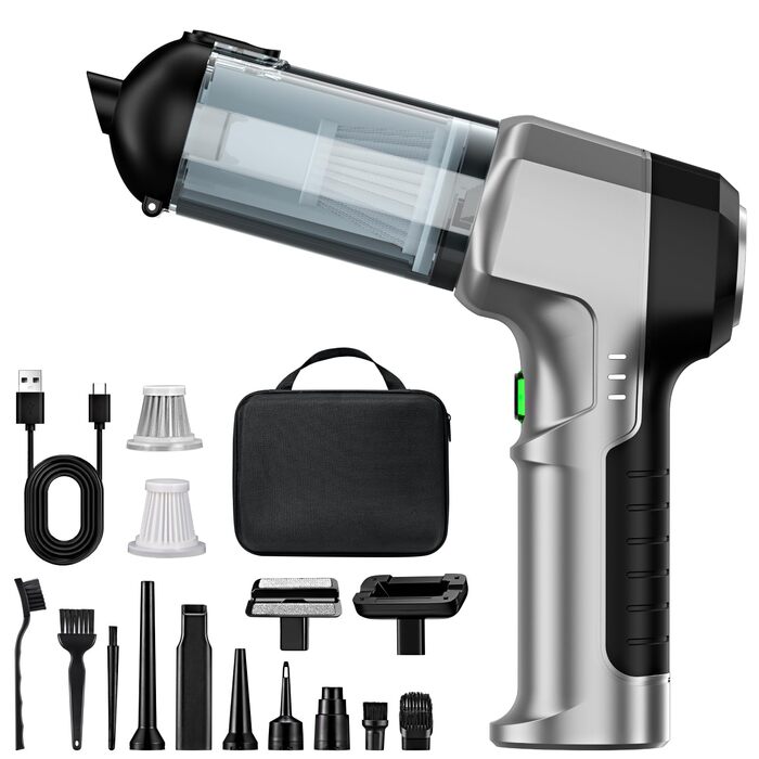 Акумуляторний ручний пилосос 4-в-1 для авто та дому, потужність 25000Па, бездротовий електроповітродув для прибирання шерсті, кухні та ПК, чорний