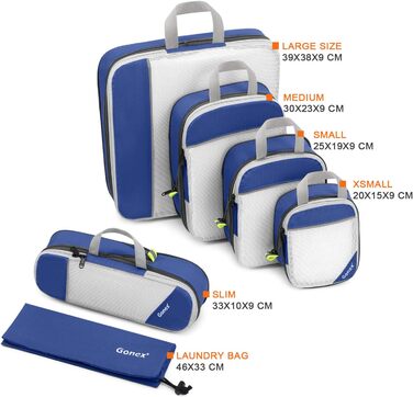 Набір компресійних органайзерів для одягу в подорож Gonex, 6 предметів, темно-синій — міцні сумки-пакувальники для валізи