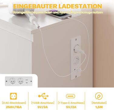 Дзеркальний туалетний столик Airfish з LED-підсвіткою та великим дзеркалом, 120x40x140 см. Туалетний столик з шухлядами та косметичним ящиком для спальні, білий