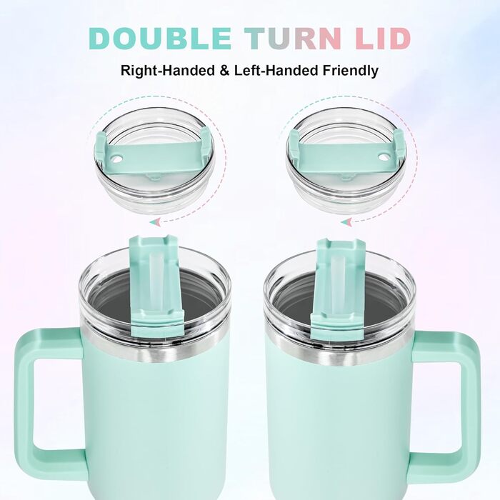 Термокружка FECBK з трубочкою та ручкою 1,2L, 100% захист від протікання, нержавіюча сталь, вакуумна ізоляція, тримає 12 годин гарячим / 34 години холодним, Gepard (Bubble Gum)