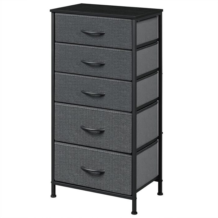 Комод з 5 шухлядами WOLTU SSK004whe: стильний комод-шафка для спальні, вітальні, коридору. Металевий каркас, ДСП, чорна деревина + темно-сірий колір.