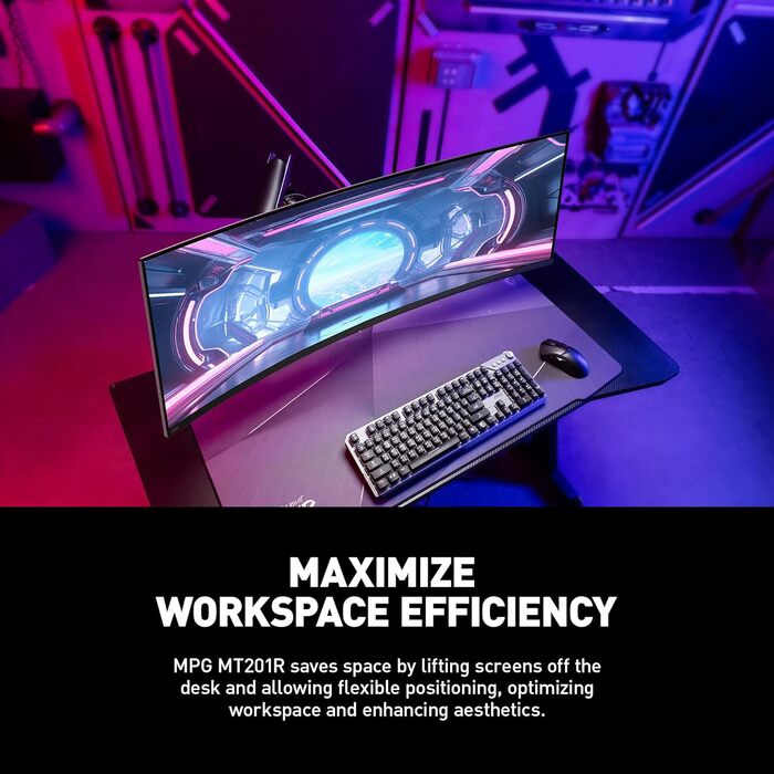 Підставка для монітора MSI MPG MT201R Premium RGB, сумісна з VESA, 17-49 дюймів, до 20 кг, регульована газо-пружинна кріплення, сіра