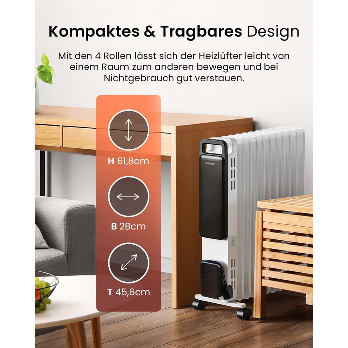 Електричний масляний радіатор Pro Breeze OmniWarm 2500W з 11 ламелями - енергозберігаюча теплова гармата з термостатом, таймером та захистом