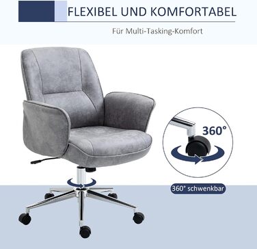 Крісло Vinsetto для офісу та дому: регульоване, поворотне, з функцією гойдання, для робочого кабінету або спальні, сірого кольору (до 120 кг)