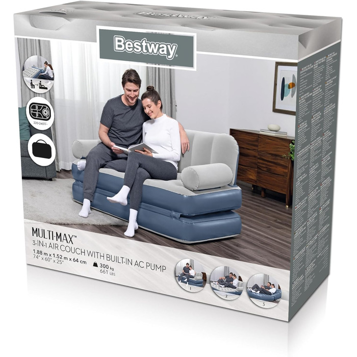 Повітряний диван Bestway Multi-Max 3-в-1 з вбудованим електричним насосом 188 x 152 x 64 см