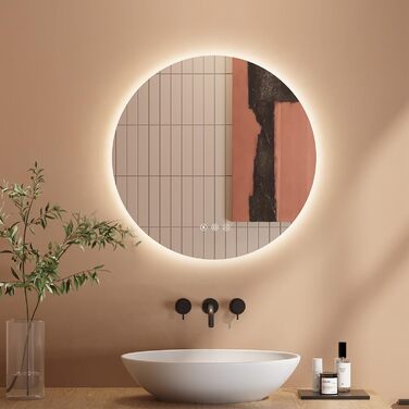 Дзеркало для ванної кімнати Dripex з LED-підсвічуванням, сенсорне керування, регулювання яскравості, 3 кольори світла, антизапар, 80x80 см (кругле, 50x50 см)