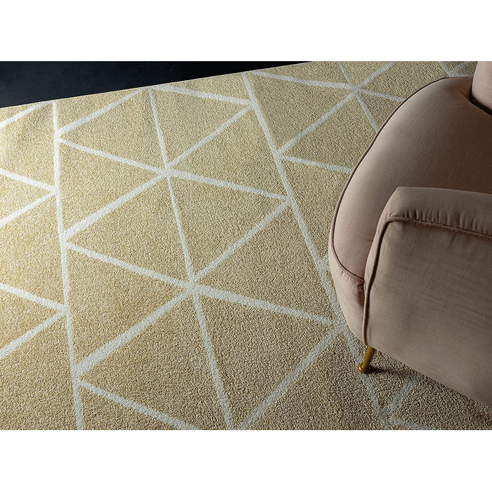 Сучасний м'який дизайнерський килим з м'яким ворсом, що не вимагає особливого догляду, стійкий до фарбування, привабливий, трикутний, сіро-білий, (160 x 220 см, бежевий трикутник)