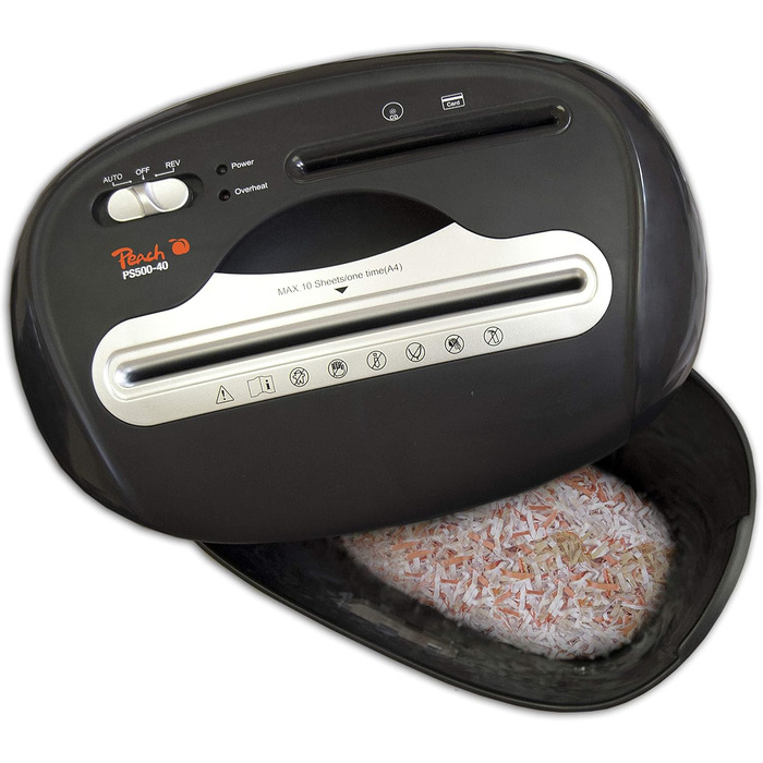 Шредер для паперу Peach Partikelschnitt PS500-40A: 10 листів, 21 літр, P-4, DSGVO Konform