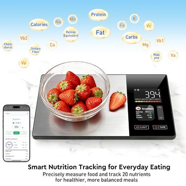 Розумна кухонна вага з підрахунком калорій та Bluetooth: відстежує 20 поживних речовин, точність 1 г, функція тари, для схуднення, фітнесу та підготовки їжі
