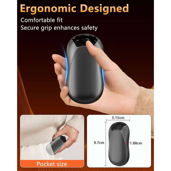 Електричні грілки для рук 2 шт. - Магнітні кишенькові грілки AI, що заряджаються, 36 годин тепла, багаторазові грілки для рук, компактні грілки для дітей, чоловіків, жінок, білий (дисплей, чорний)