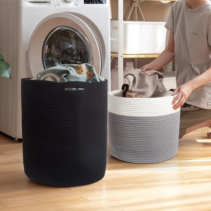 Кошик для білизни 32L з бавовни з ручками, плетений кошик для зберігання, коричневий (чорний)
