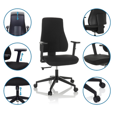 Офісне крісло MATHES, обтягнуте тканиною, чорного кольору. hjh OFFICE