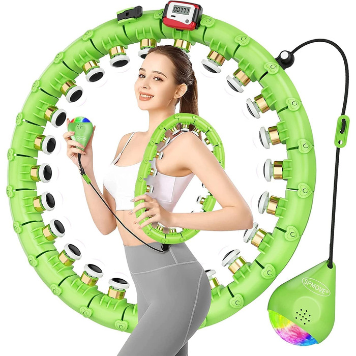 Обруч SPMOVE Hula Hoop для схуднення, розумний обруч для схуднення, регульований на 60-120 см, зі світлодіодним лічильником м'ячів (зелений)