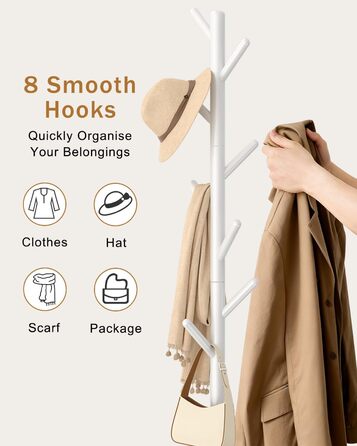 Дерев'яна вішалка для одягу Yawinhe, 180 см, 8 гачків, 3 рівня, для передпокою