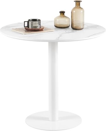 Круглий обідній стіл для кухні, вітальні, балкону. Білий стіл 70x70 см з мармуровою стільницею та прямою ніжкою