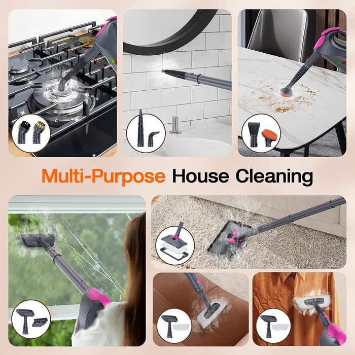 Пароочисник ScrubWiz 10-в-1: для кухні, підлоги, вікон, авто. Знімний ручний пароочисник, об'єм 320 мл, швидкий нагрів за 10 секунд, сріблясто-сірий колір