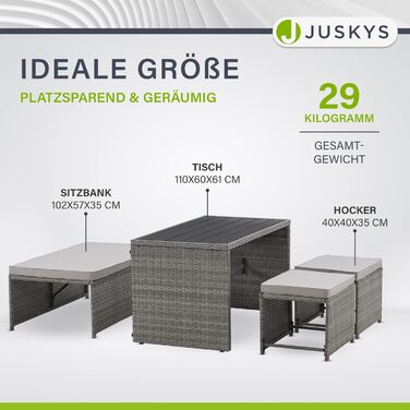 Набір садових меблів Juskys Jamaika 2в1: стіл та диван-крісло для балкона/саду - сірий
