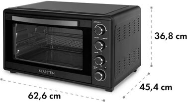 Міні-піч Klarstein Masterchef: 60 л, об'єм 60 літрів, з конвекцією, обертовим шампуром, таймером, подвійним склом, нагрівом зверху та знизу, з нержавіючої сталі, 2000 Вт, чорний колір