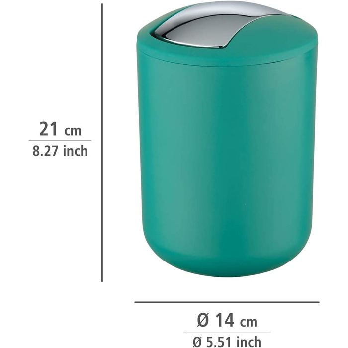 Косметичне відро WENKO Brasil L, місткістю в літр, шикарне відро для сміття для ванної кімнати з відкидною кришкою, відро для сміття для гостьового туалету з небиткого пластику, що не містить бісфенолу А, Ø 19,5 х 31 см, (2 л, Зелений)