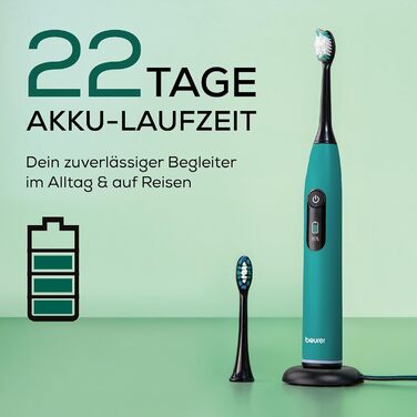 Електрична зубна щітка Beurer SC 30 Ocean Breeze: 4 режими чищення, 80 000 коливань, таймер, LED-дисплей + 2 насадки, корпус з переробленого пластику