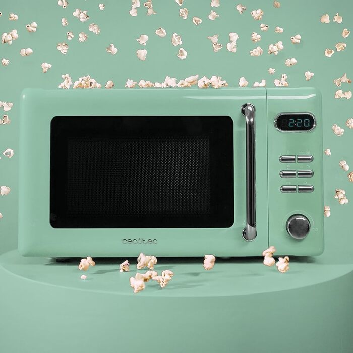 Мікрохвильова піч Cecotec Proclean 5110 Retro Green з грилем, 700 Вт, 8 програм, таймер до 60 хв, розморожування, вінтажний дизайн, зелена