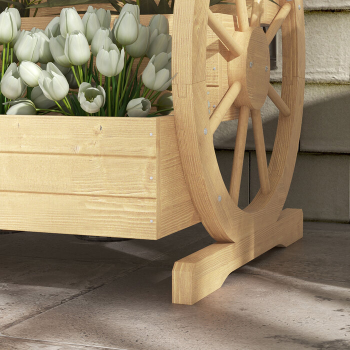 Високе грядка, 3 яруси, декор у вигляді колеса воза, натуральне дерево, 62 x 61 x 57 см