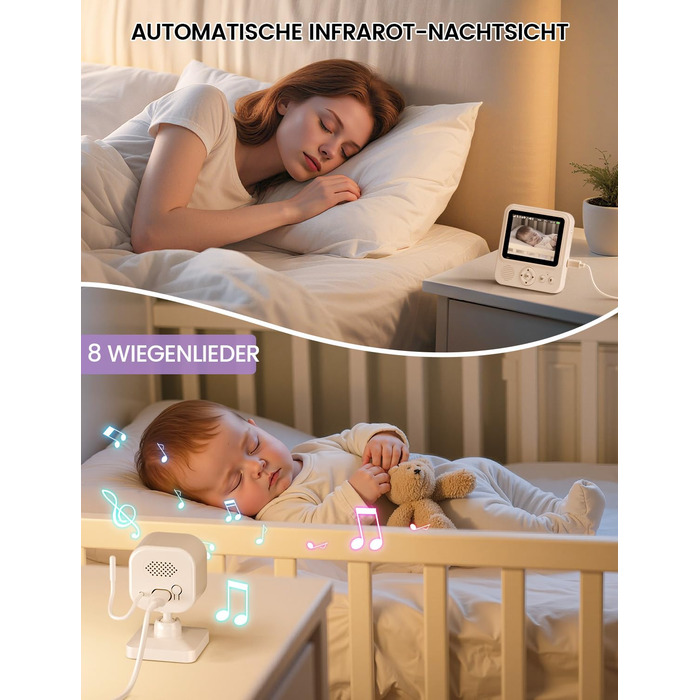 Радіоняня з камерою OBVHNUA 720P IPS: відеоняня без Wi-Fi, акумулятор 2000mAh, нічна зйомка, датчик температури, двосторонній зв'язок, колискові, режим VOX, екран 2.8