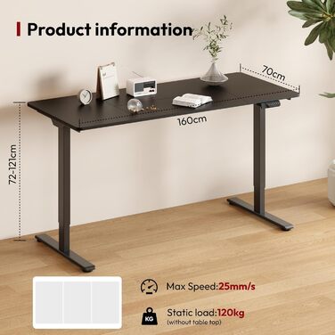 Регульований стіл Sanodesk з бездротовою зарядкою та подвійним мотором, компактний 110x54 см. Стабільний електричний столик для стоячи/сидячи (160 x 70 см, Чорний)
