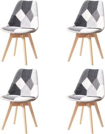 Стільці для їмжі GrandCA HOME: комплект з 4 шт., з масиву буку, в стилі ретро, чорно-білі, для кухні та офісу