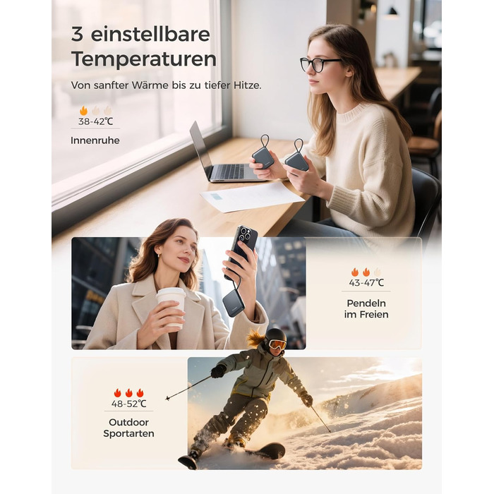 Електричні грілки для рук OCOOPA 2 шт., 3 режими нагріву, швидкий нагрів, 4000mAh, перезаряджаються USB, для жінок, зимові outdoor, сірі