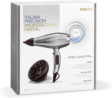 Професійний фен BaByliss Pro Digital 2200 Вт з іонною технологією та керамічним покриттям виробництва Італії, 6000E Single