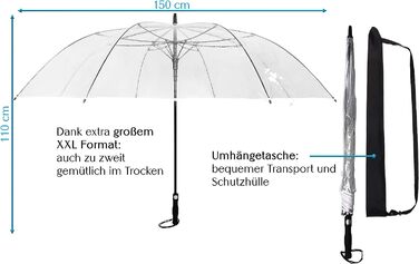 Зоряна іскра парасолька дуже велика XXXL Ø150 см прозора, зручна застібка, з чохлом для перенесення, автоматична, ідеально підходить як прозорий парасольку партнера, весільна парасолька або парасолька для гольфу - край білий