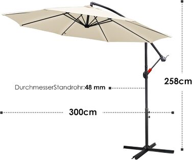 Садова парасолька від сонця Alu Ampelschirm з рукою-курбом, діаметр 300 см, бежева, з UV-захистом та водовідштовхувальним покриттям
