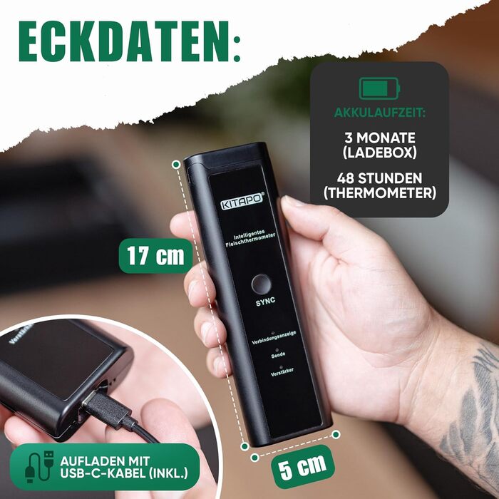 Бездротовий термометр для м'яса з додатком, термометр для гриля, розумний термометр для приготування їжі на кухні та грилі, велика дальність, стійкість до високих температур до 300°C, термометр для приготування, кухонний термометр