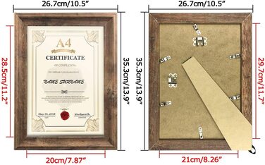 ПЕТАФЛОП рамка для фотографій формату А4 в сільському стилі (21 х 29,7 см), Набір з 2 рамок для настінних і настільних фотографій, коричневого кольору