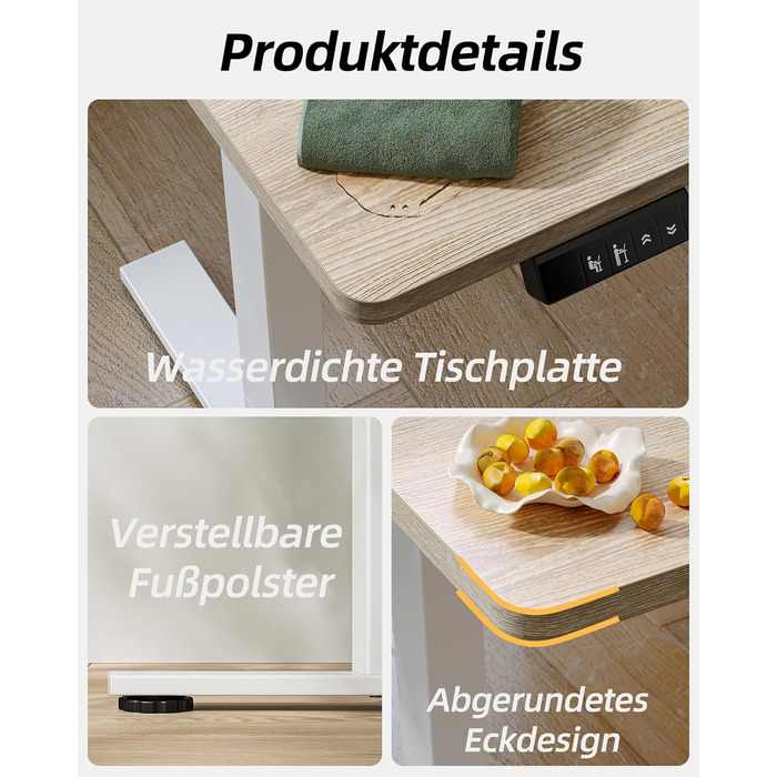 Електричний регульований стіл BEXEVUE 120x60 см, білий. Стіл для роботи з пам'яттю, комп'ютерний. Матеріал: акорн