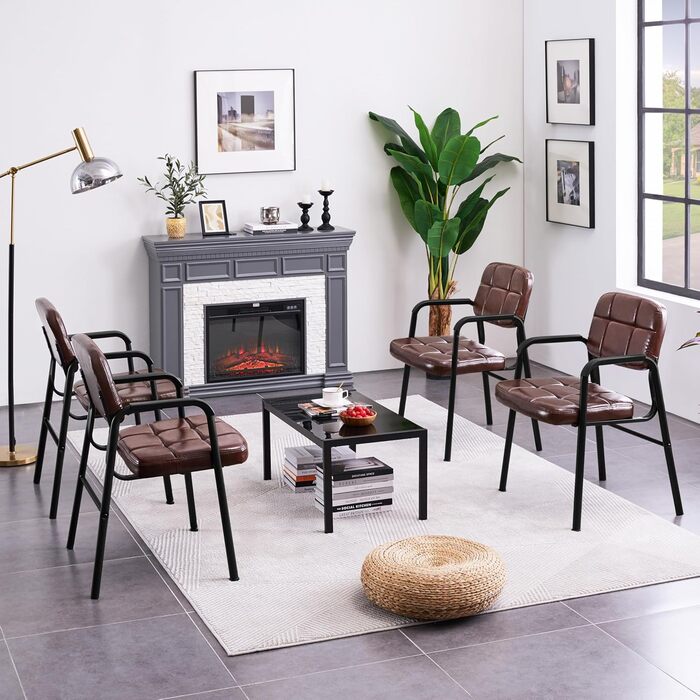 Крісла для вітальні Yaheetech - 4 шт. з підлокітниками та спинкою, штучна шкіра, коричневі, 58x60x85 см