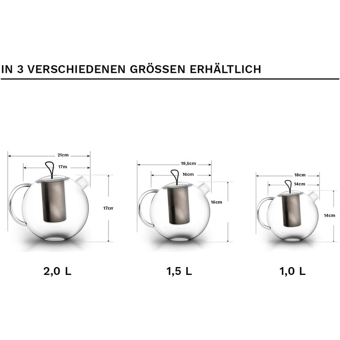 Великий чайник Creano об'ємом 1,5 л, скляний чайник з 3 предметів в наборі для заварки з вбудованим ситечком з нержавіючої сталі і скляною кришкою, багатофункціональний