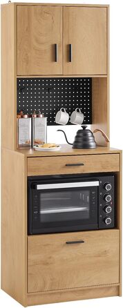 Кухонна шафа SoBuy з мікрохвильовою нішею (Ø6 см) та жалюзі-дверцятами, буфет, багатофункціональна шафа, меблі для кухні та вітальні, дуб-чорний, 107×40×85 см, FSB103-N