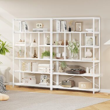 Стильна полиця-стелаж LVB з 6 полицями для вітальні, спальні, офісу. Дерево та метал, білий колір, 30 x 120 x 180 см