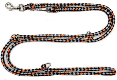 Повідець для собак elropet, подвійний повідець 2,80 м, Регульований в 4 рази, чорний, сіро-помаранчевий