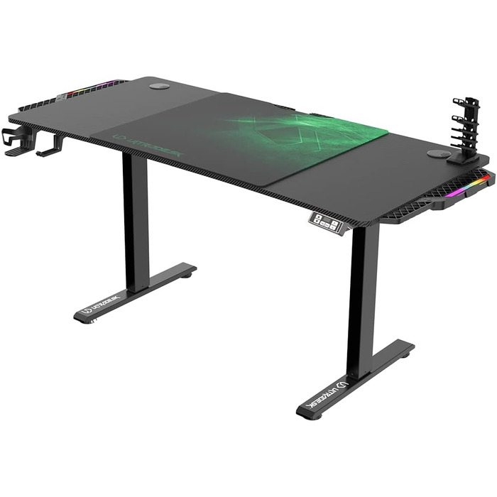 ULTRADESK Стол для роботи та ігор, регульована висота, електричний, 140x68 см, з XL-кілимком для миші (зелений)