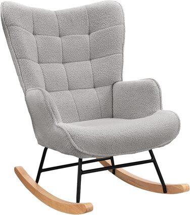 Крісло-гойдалка Liuyoyo з високою спинкою, м'яке крісло з оббивкою, для спальні, офісу, читання, сучасний дизайн (Рожевий, Світло-сірий)