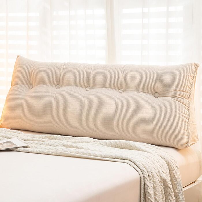 Підголівник для ліжка Hruile Extra Großes, подушка для підтримки попереку, килимок-стілець з підлокітниками для перегляду телевізора, читання, роботи, ігор, 75 x 40 x 55 см, (120*50*20 см, Бежевий)