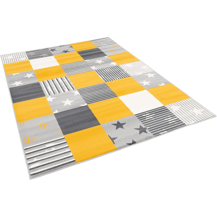 Килимок дитячий та молодіжний Пергам Samba Yellow Grey Stars в клітинку, 5 розмірів, 80x150 см