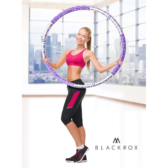 Фітнес-обруч BLACKROX HOOPAROX Adult Hula Fitness Hoop Інтер'єр з нержавіючої сталі Регульована вага Зменшення ваги 1,2-4 кг Обруч для початківців для фітнес-масажу для схуднення ФІОЛЕТОВИЙ & БІЛИЙ