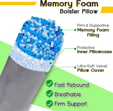 Подушка для сну на весь тіло AS AWESLING з ефектом пам'яті (Memory Foam), 90 x 20 см, бордова, з чохлом — для дорослих та тих, хто спить на боці