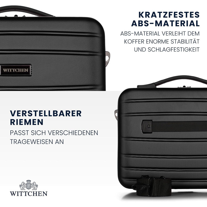 Чемодан для косметики/ручної поклажі WITTCHEN Globe Line | ABS, кодовий замок, 25 x 33 x 16,5 см, чорний | Підходить для Lufthansa, Eurowings, Ryanair, Condor, Discover Airlines