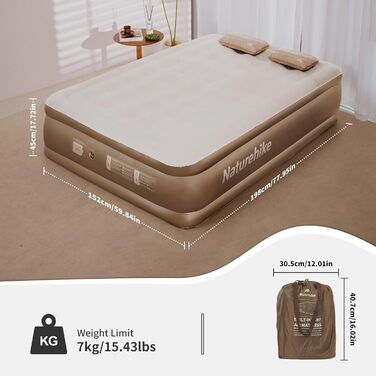 Надувний матрац Naturehike 2 особи, самонадувний з акумуляторним насосом, 198x152x45 см для кемпінгу та дому, легкий, зручний, швидко надувається